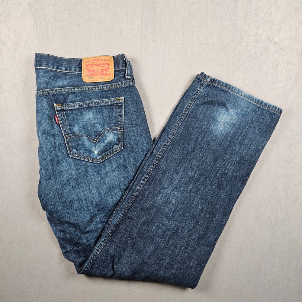 Levi's 569 Loose Straight Jeans Mens 36x34 (Fits 38x34) Distressed Faded Denim